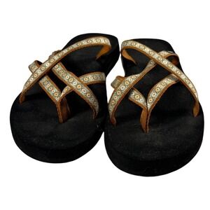 Teva Mush Mandalyn Wedge 2 Sandals Womens 8 Black Brown Strappy Flip Flops 6840
